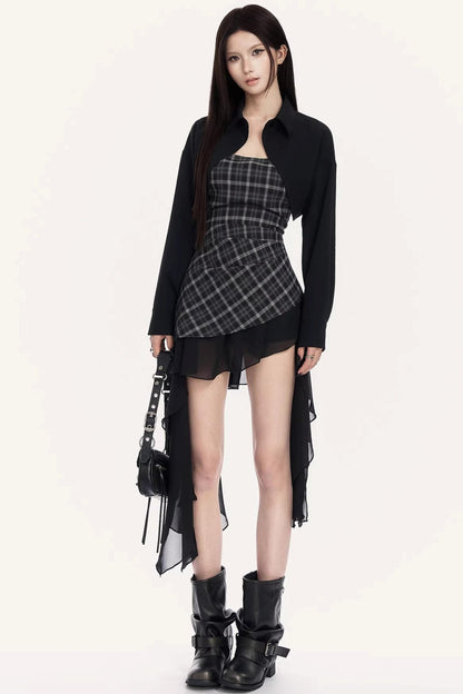 Irregular Ruffle Plaid Dress