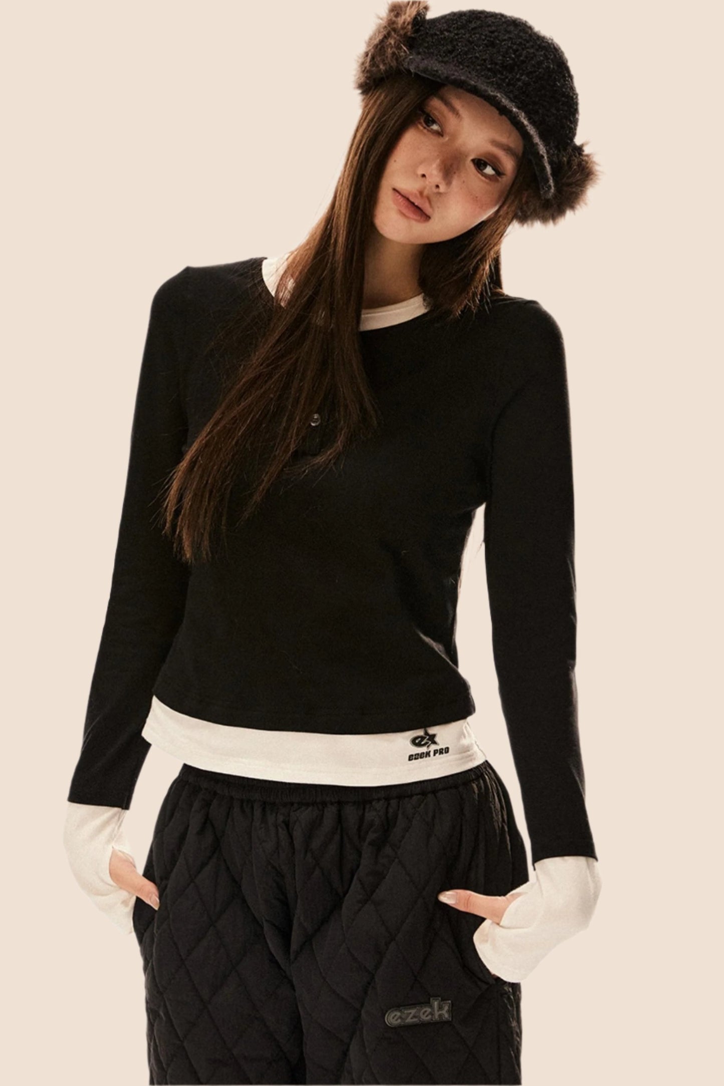 Slim Fit Fake Two-Piece Knit Top