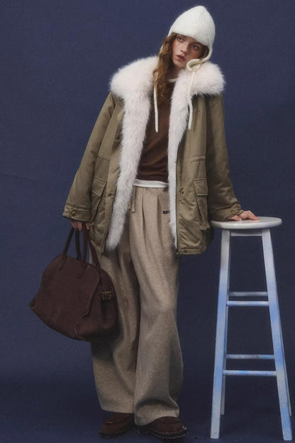 Velvet-Feel Curved-Leg Pants