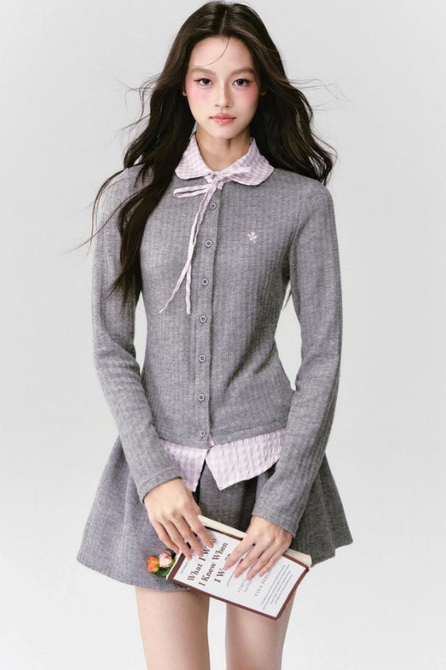 Preppy Blue Stripe Long Sleeves Shirt Set-Up