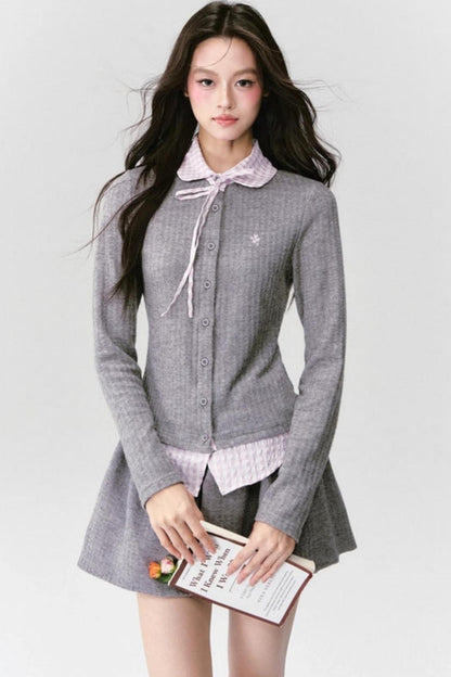 Preppy Blue Stripe Long Sleeves Shirt Set-Up