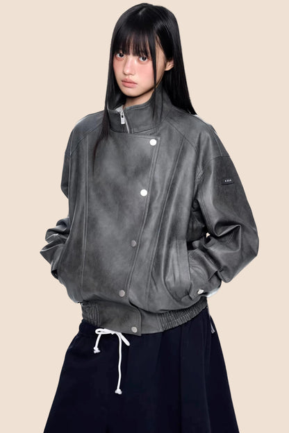 Retro Distressed Motorcycle Jacket