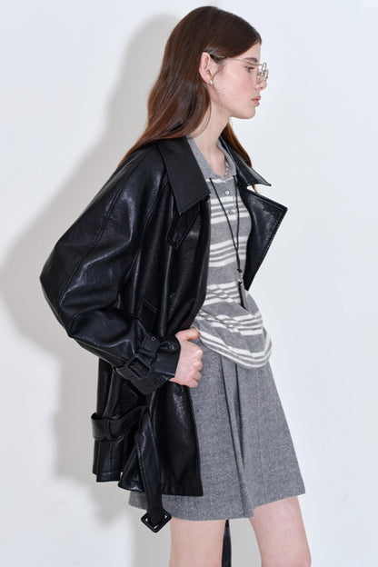 Fashionable Lace-Up Leather Jacket