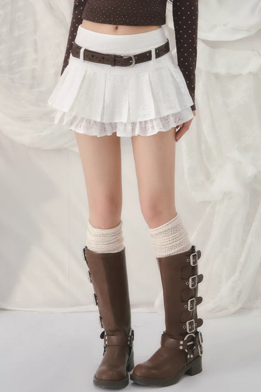 Jacquard Pleated Short Skirt