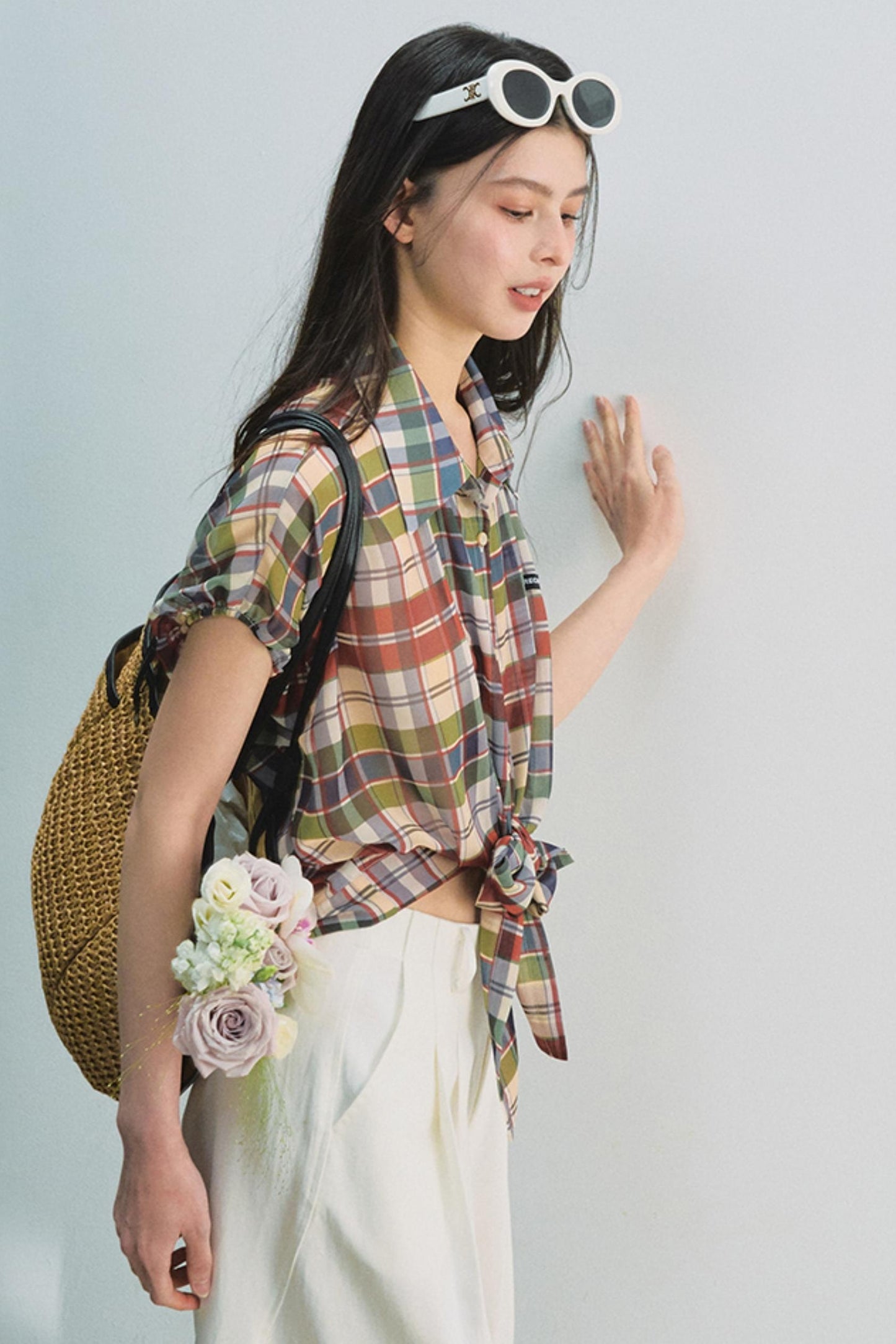 Plaid Tie Top & Midi Skirt Set-Up