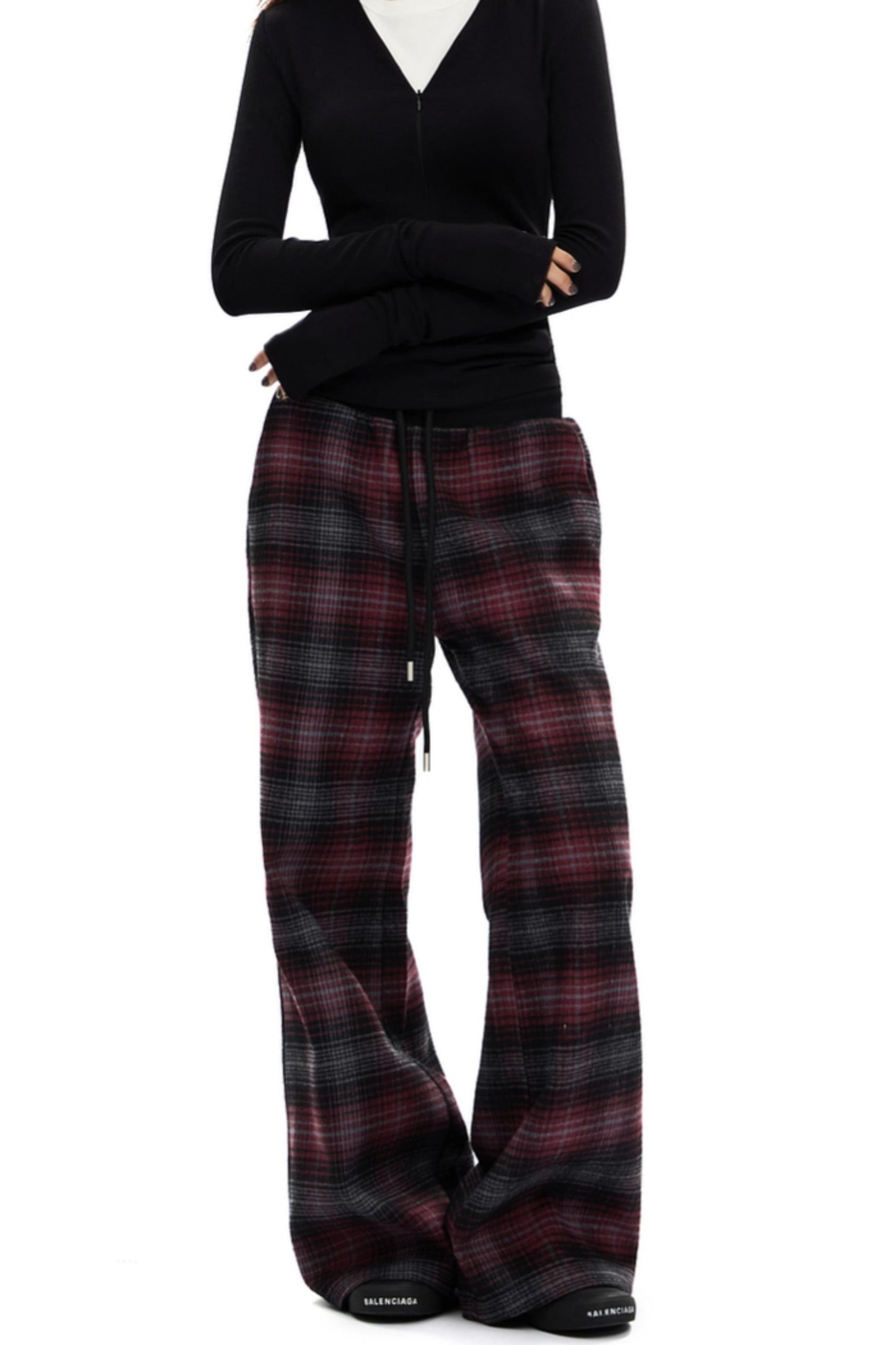 Retro Red Plaid Straight Pants