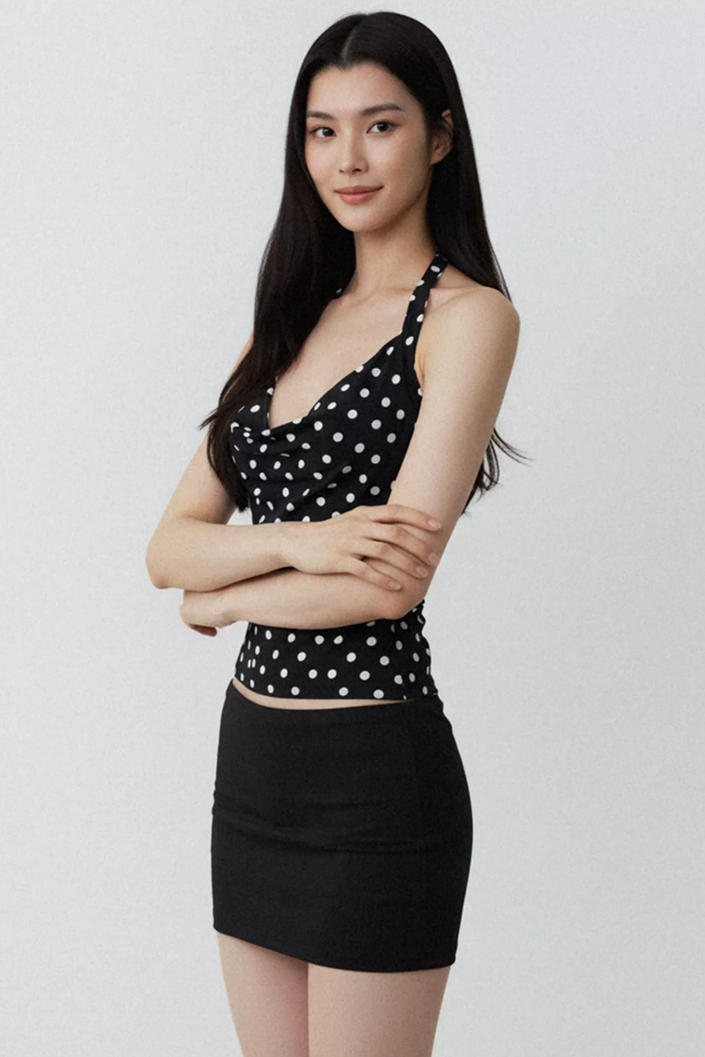 Color-Blocked Polka Dot Top