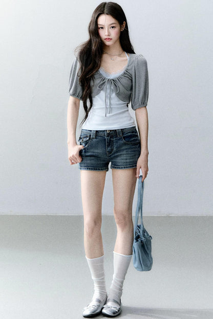 Retro-Jeansshorts mit geradem Bein