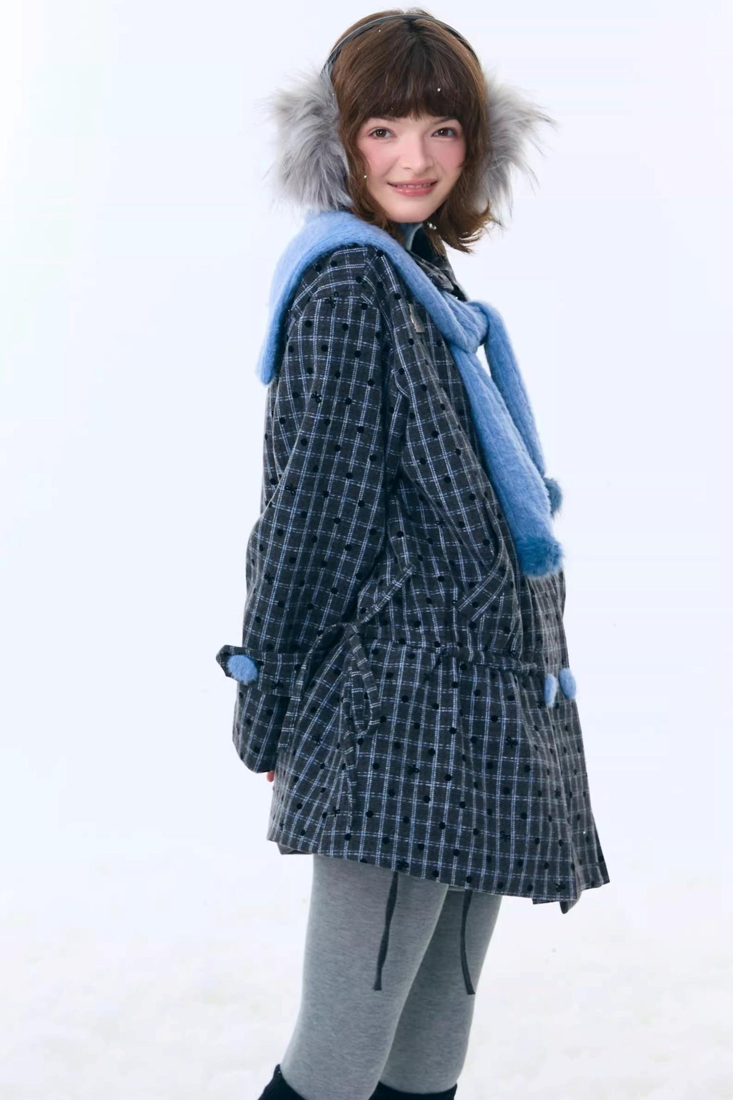 Dark Gray Plaid Wool Coat