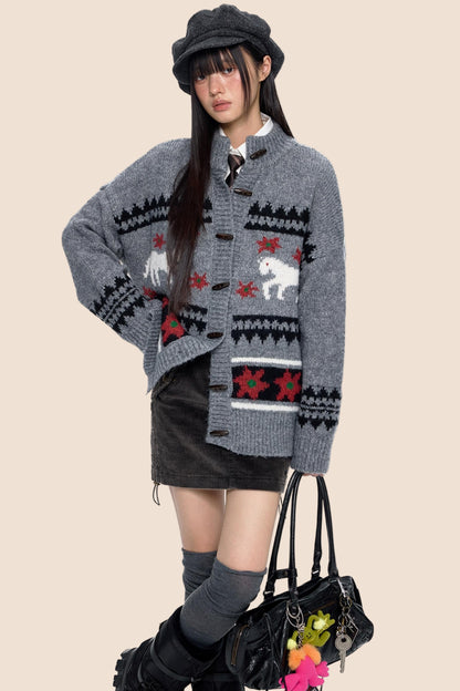 Knitted Horn Button Cardigan