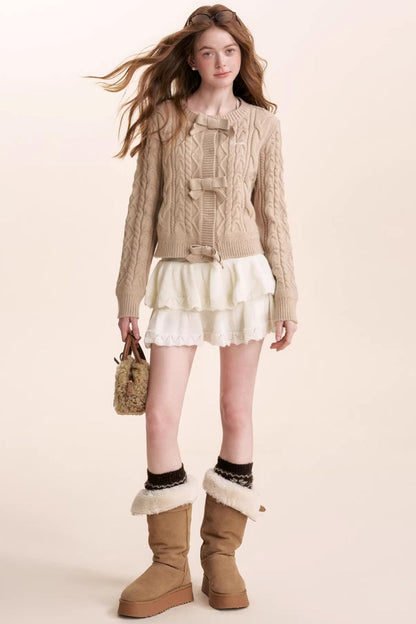 Wool Blend Lace Tiered Skirt