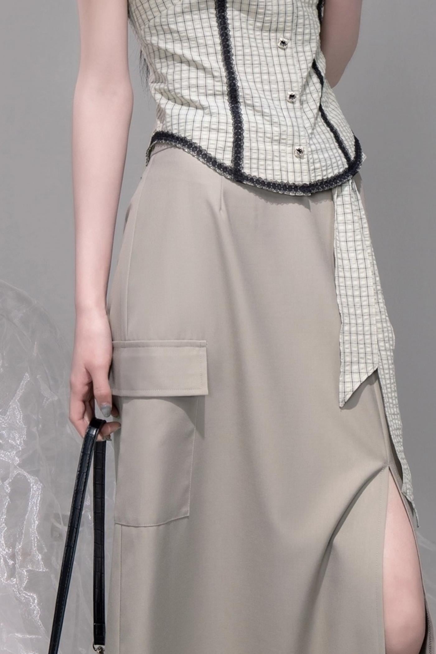 City Light Grey Slit Skirt