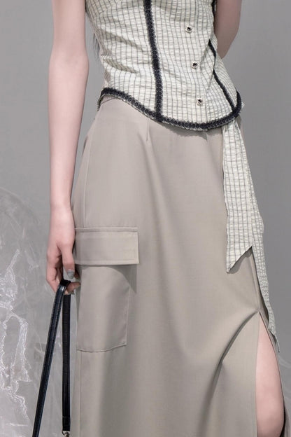 City Light Grey Slit Skirt