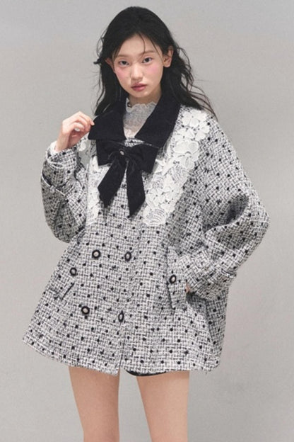 Lace Plaid Winter Coat