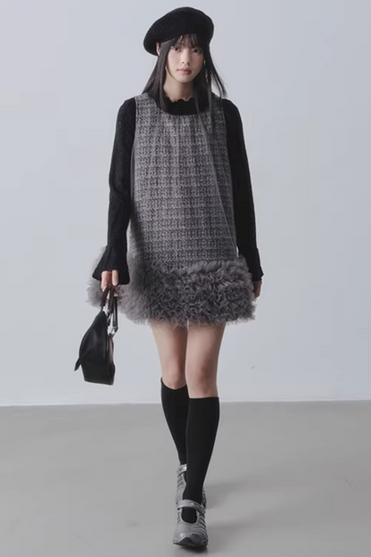 Yunding Coffee Tweed A-Line Dress