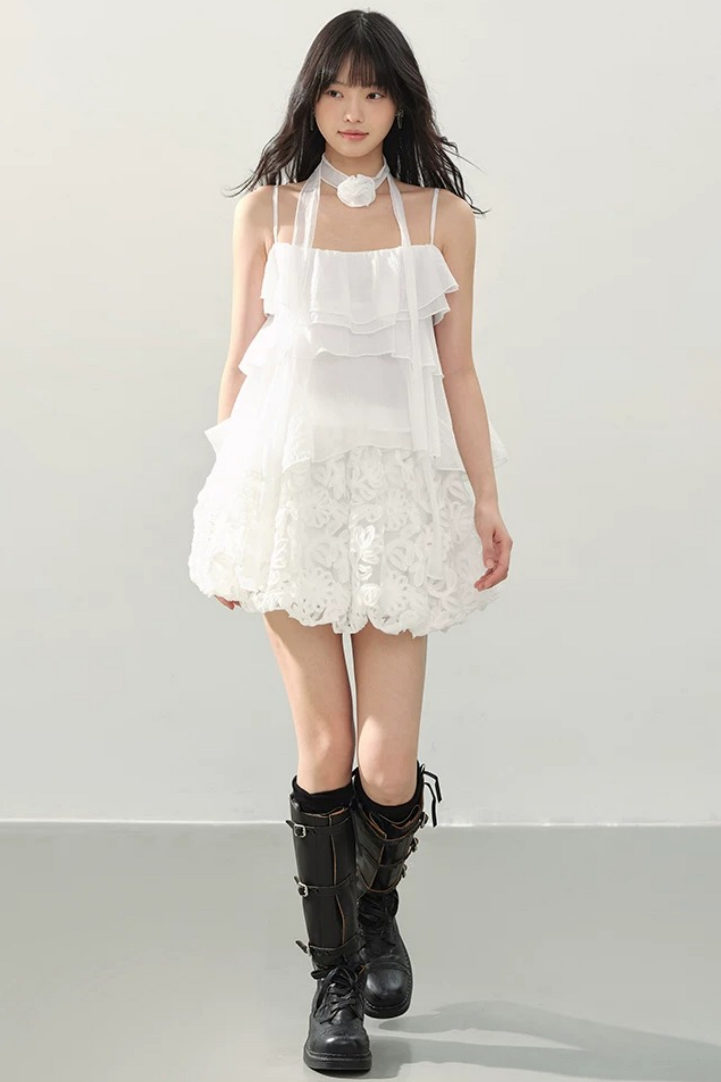 Neck Flower Ruffled Top