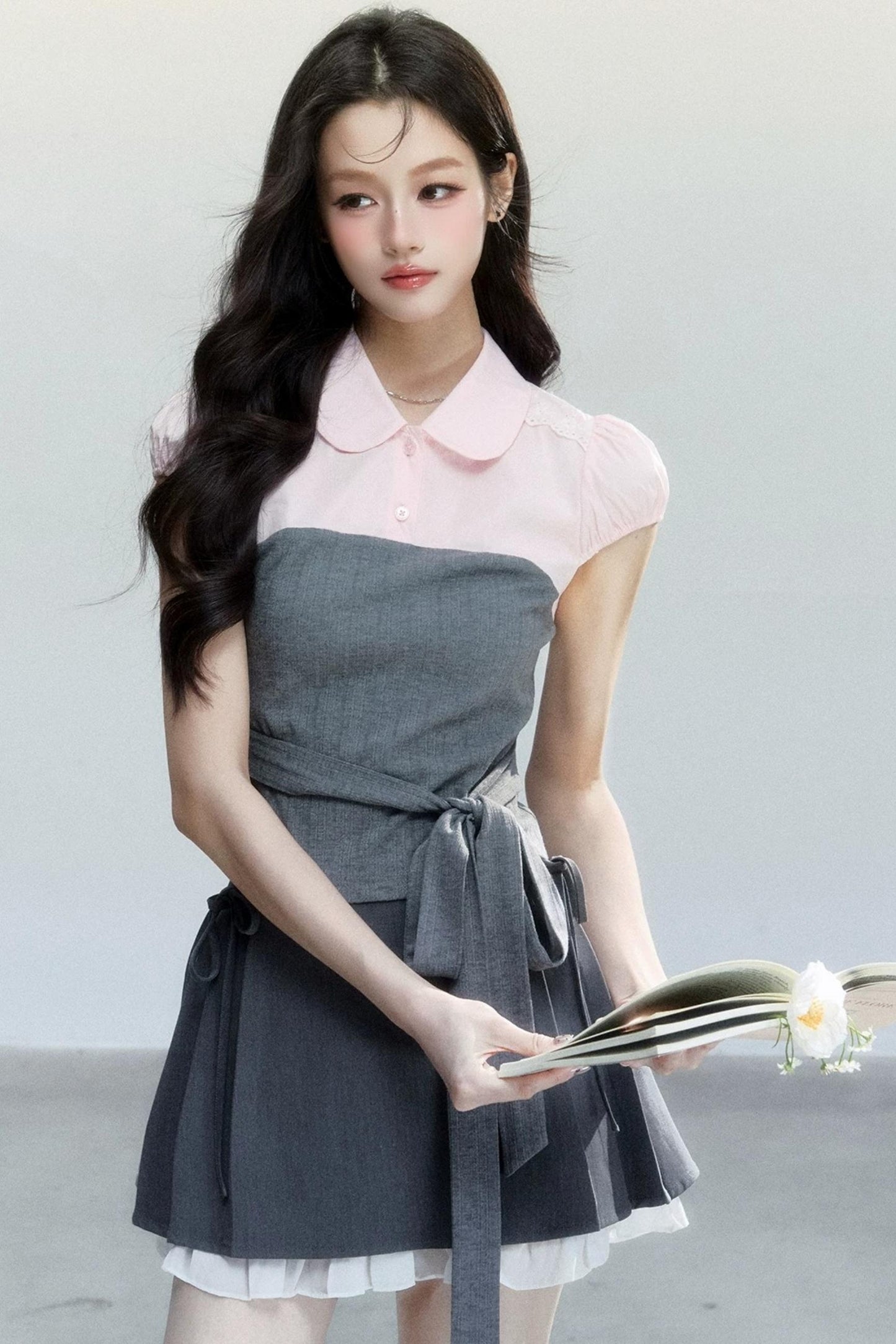 Pink Patchwork Tie-Up Blouse Set-Up