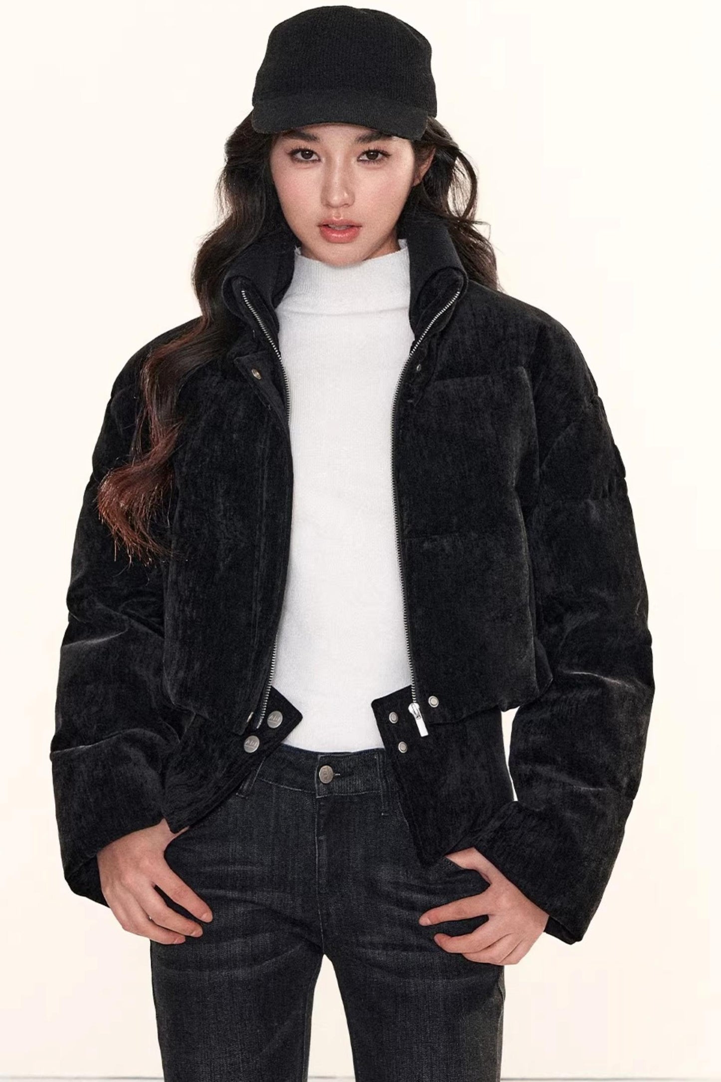 Velvet-Like Ruffle Trim Coat