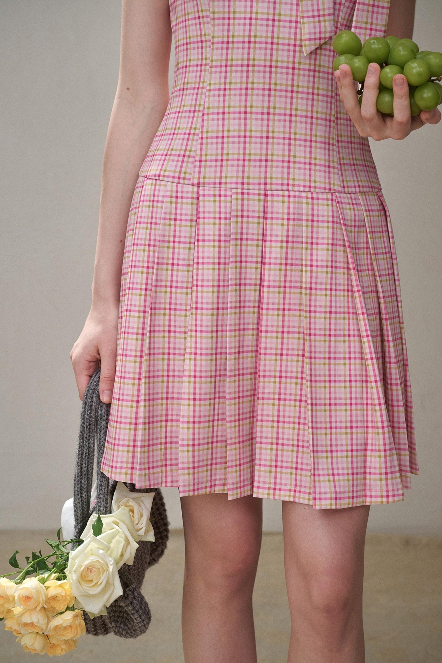 Bow Halterneck Plaid Dress