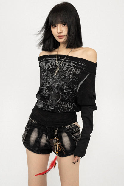 Dunkles Punk-Graffiti-Oberteil