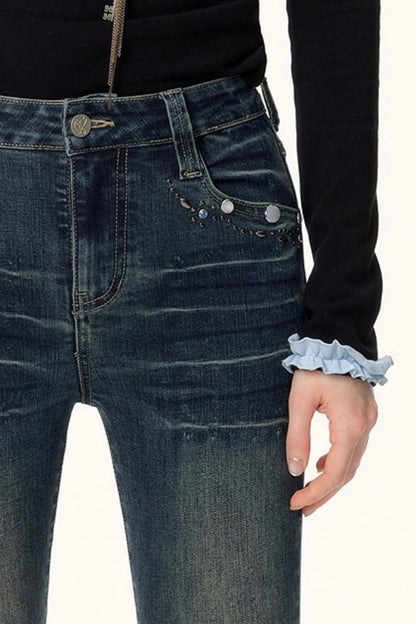 Retro Textured Flared Jeans