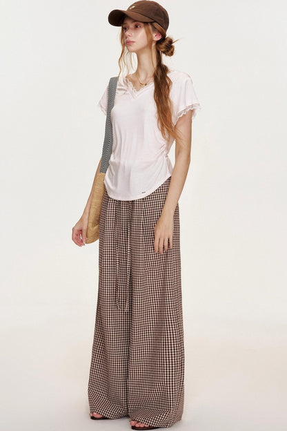 Floral Lace Shirring Short Sleeve T-Shirt