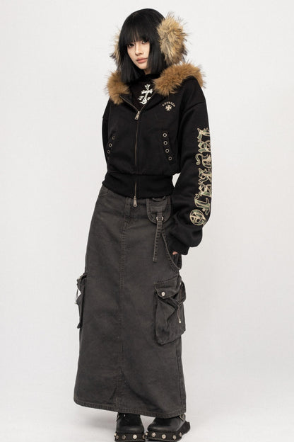 Vintage Spice Black Fur Short Jacket