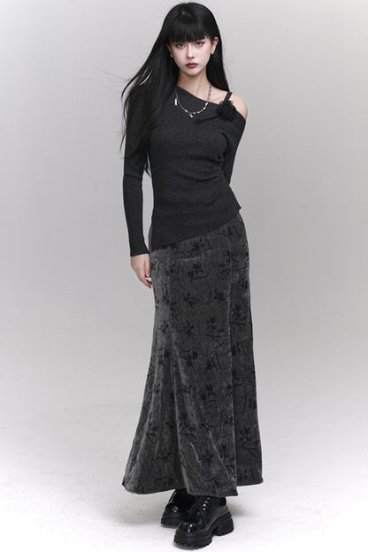 Chinese Velvet Long Skirt