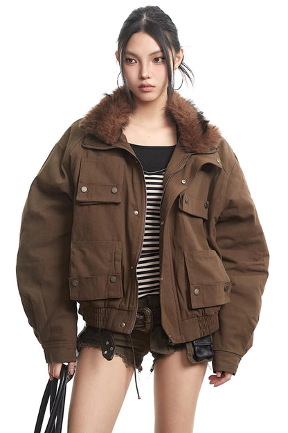 Dark Brown Fur Collar Jacket