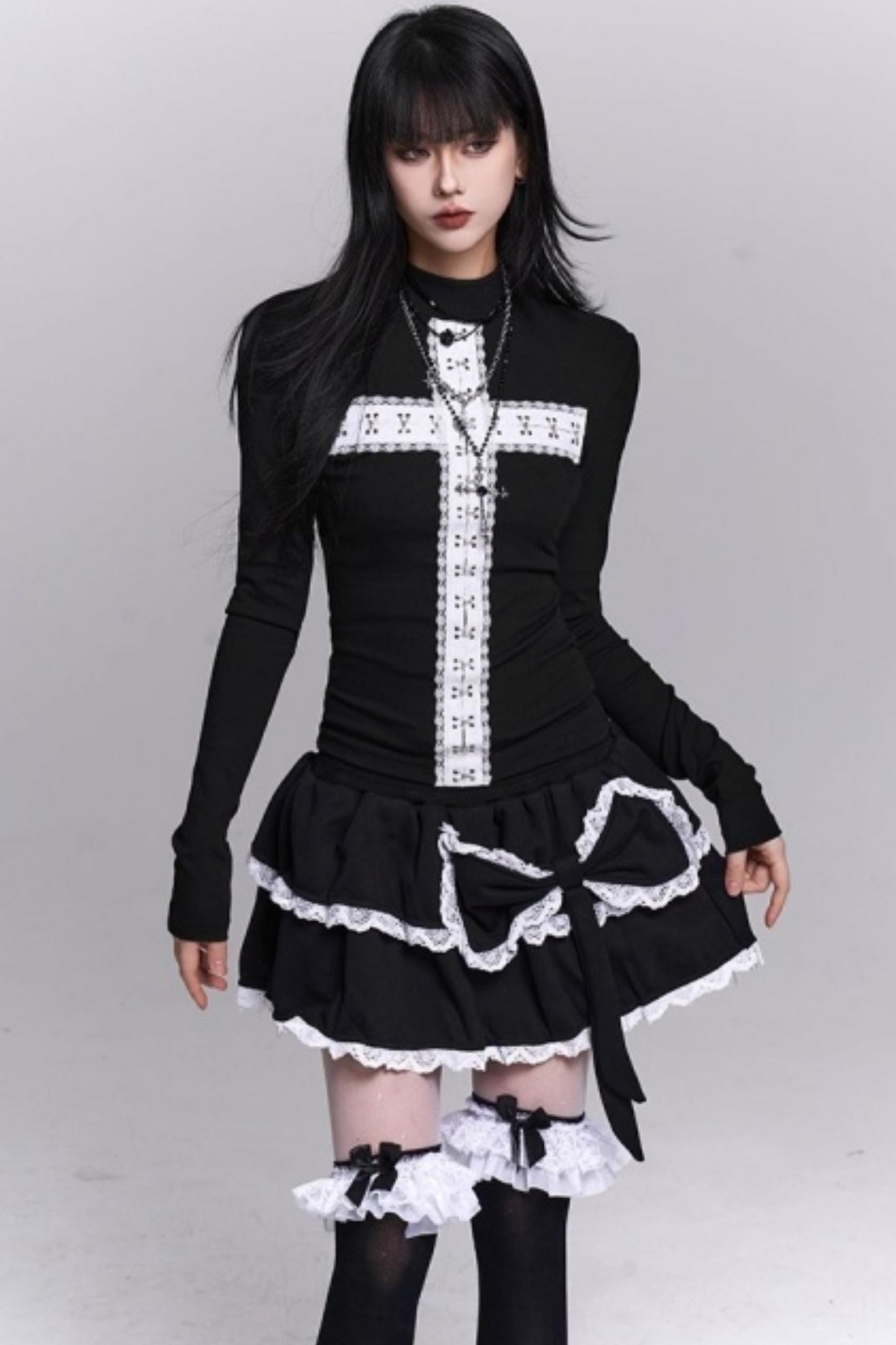 Gothic Cross Design Collar Top