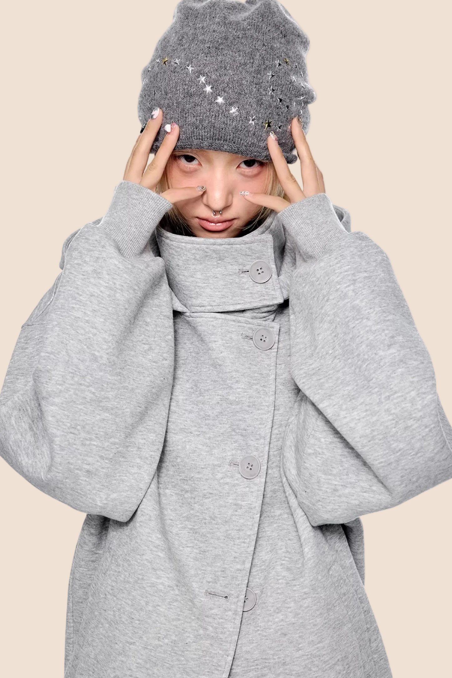 Retro Kapuzen-Sweatshirtjacke