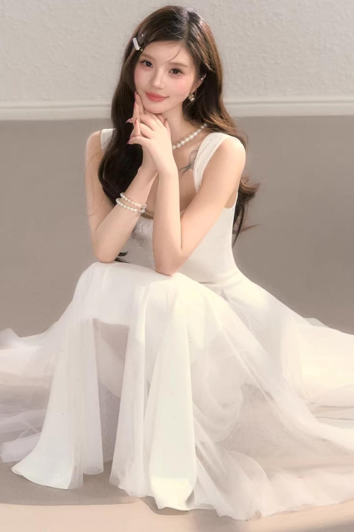 White Moonlight Suspender Dress