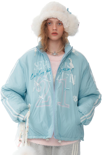 Retro Sky Blue Sports Cotton Jacket