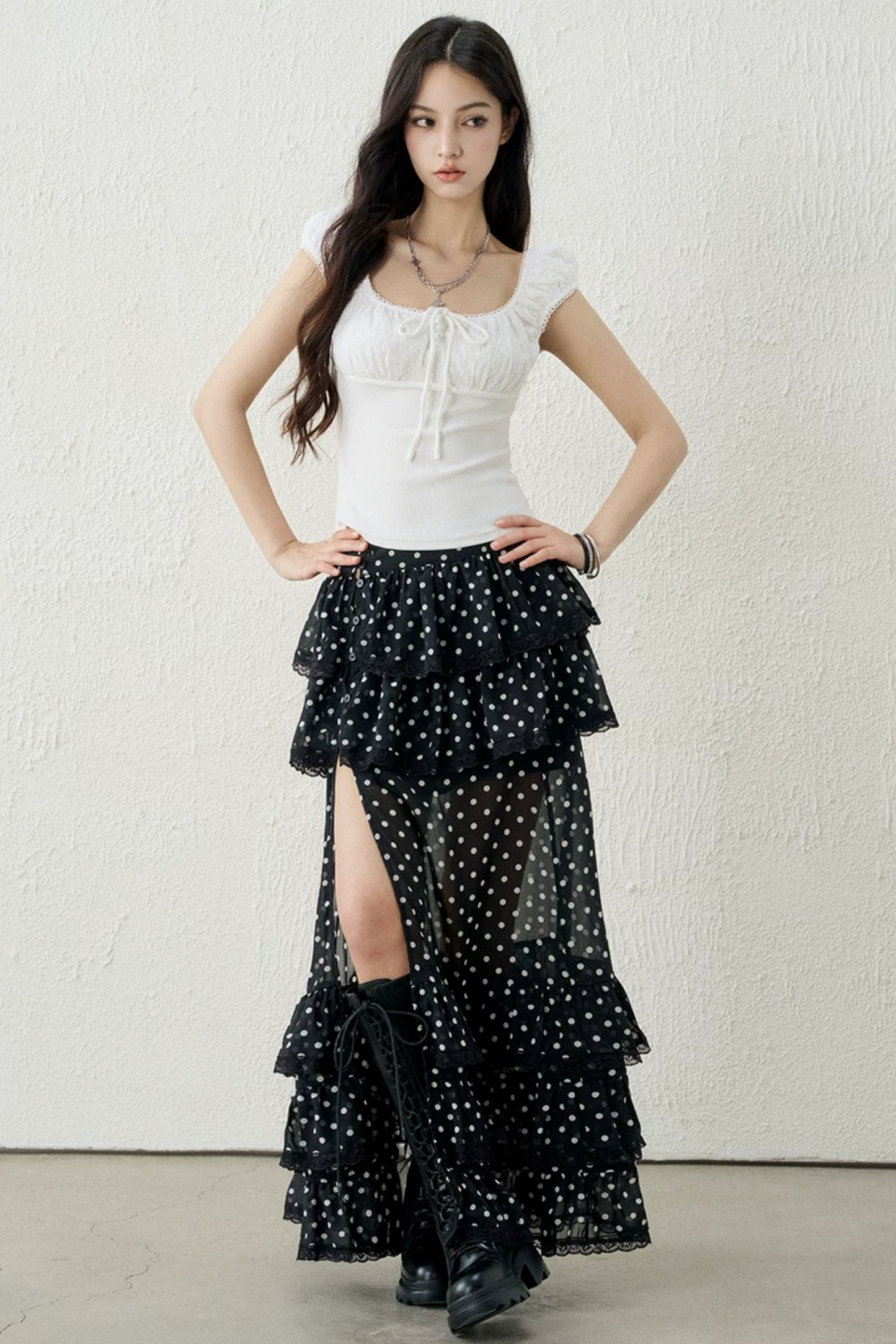 블랙 레트로 폴카 도트 셋업