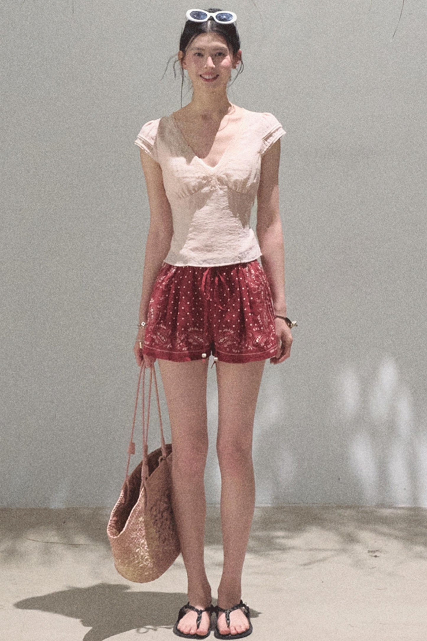 Fuzzy Lace V-Neck Tie Top