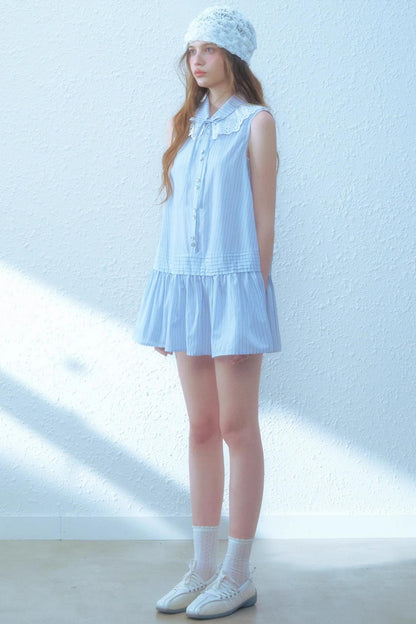 Blue Striped Sleeveless Dress