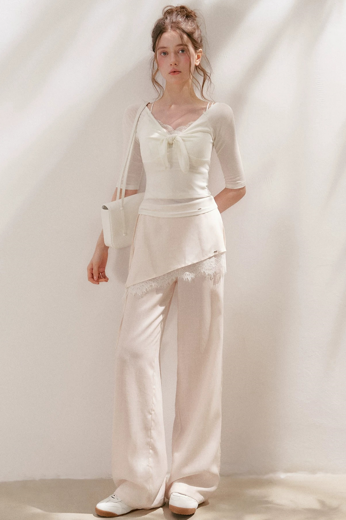 French Wave Lace Bow Blouse