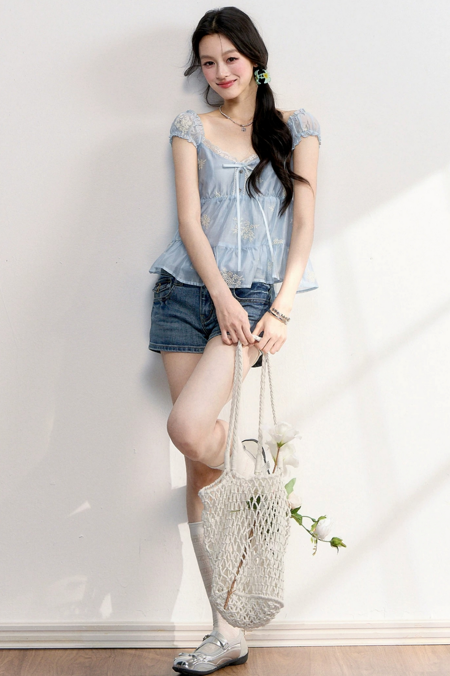 French Lace Embroidered Blouse