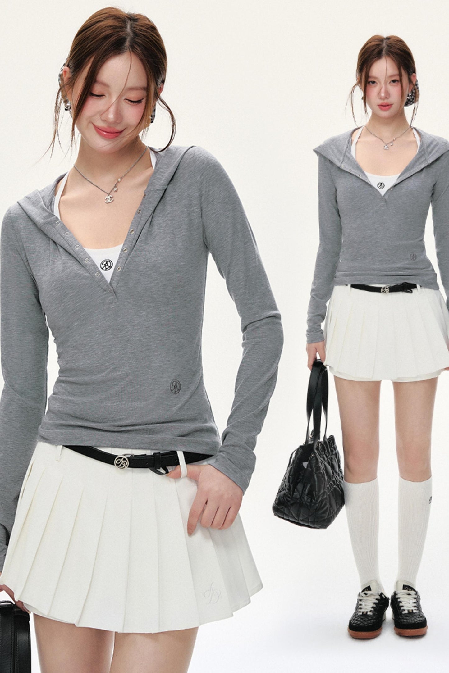 후드 긴팔 슬림핏 셔츠 