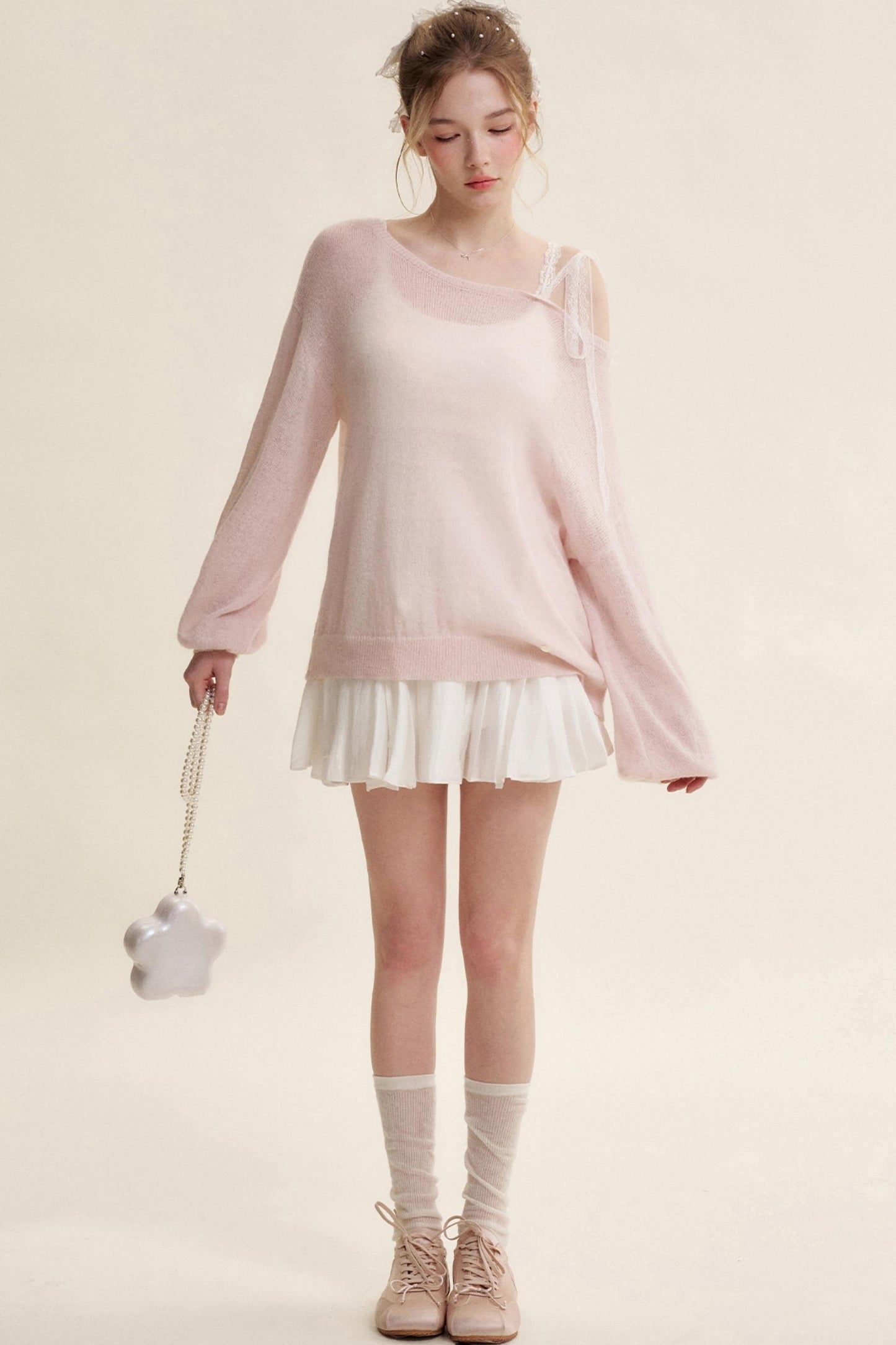 Slouchy Lace-Up Mohair Pullover Set