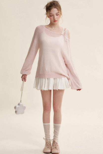 Slouchy Lace-Up Mohair Pullover Set