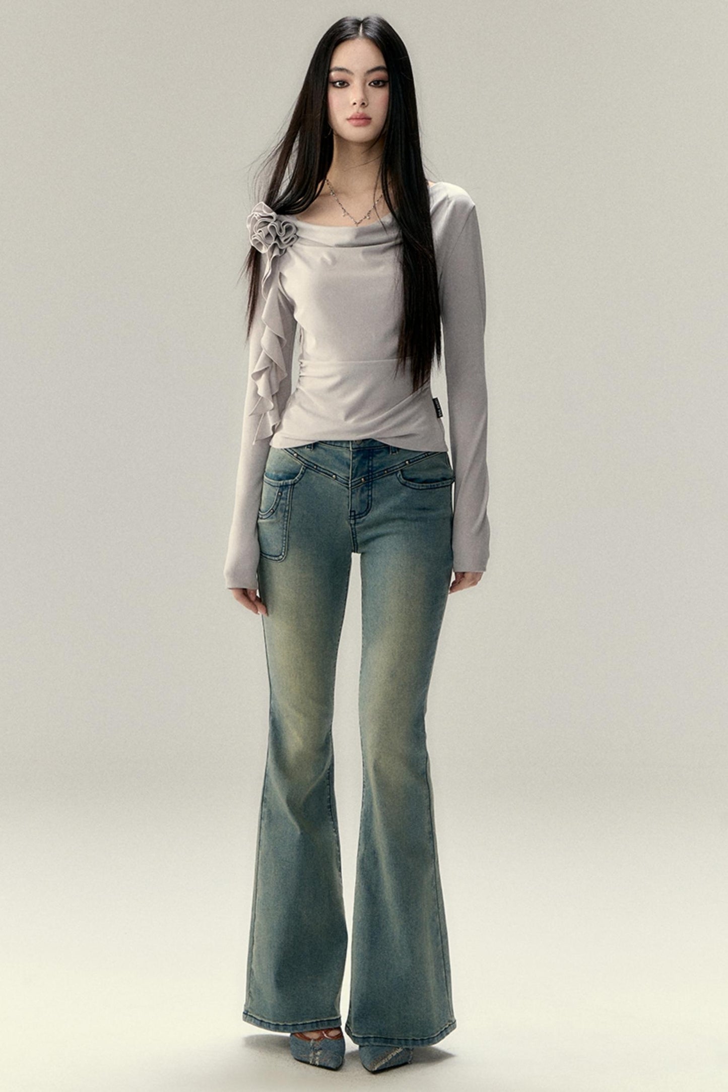 Long Sleeve Roses Flutter Top