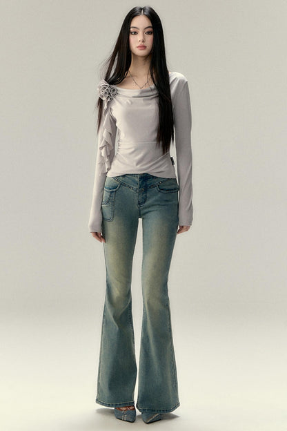 Long Sleeve Roses Flutter Top