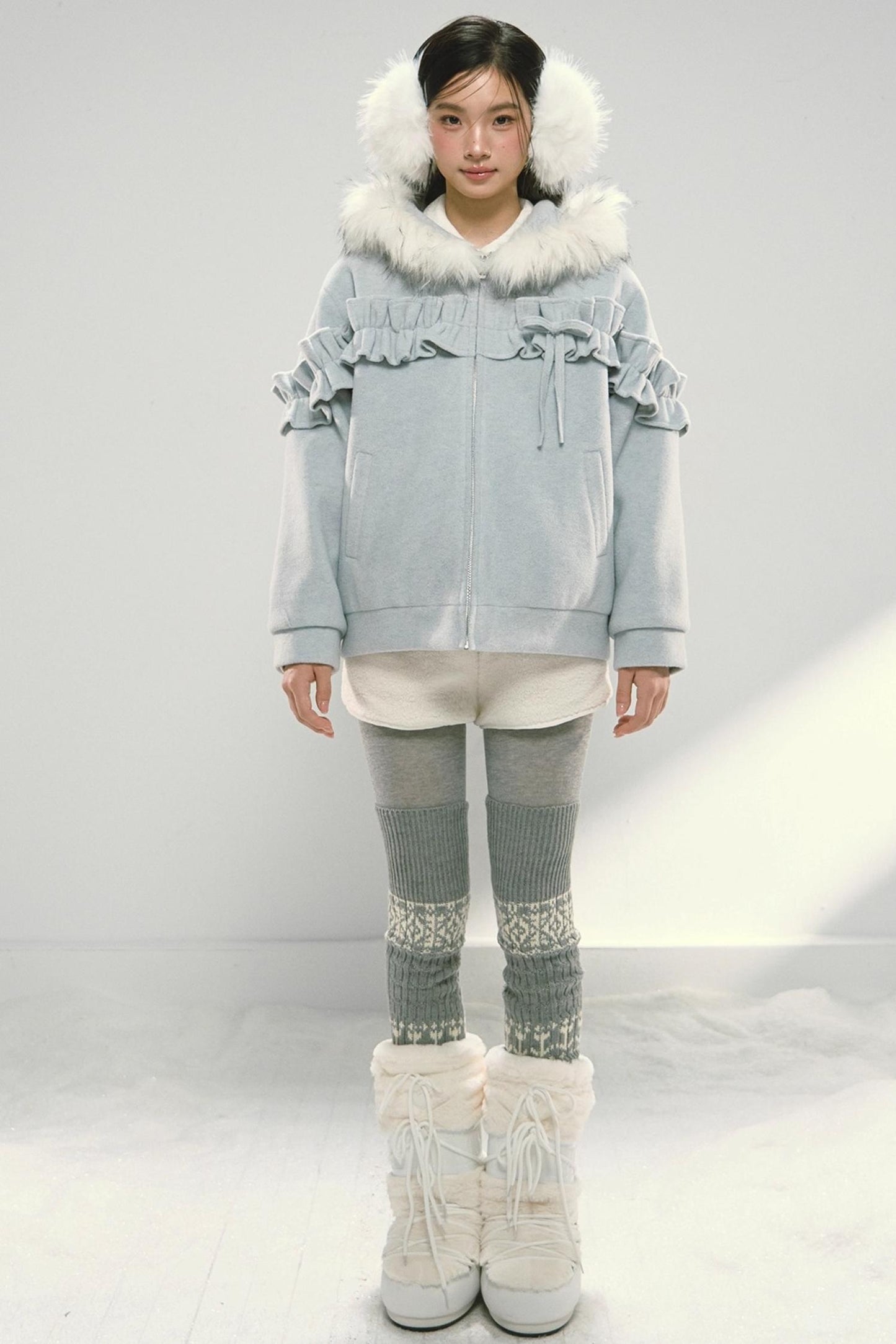 Pink Lace Fur Hooded Tweed Jacket