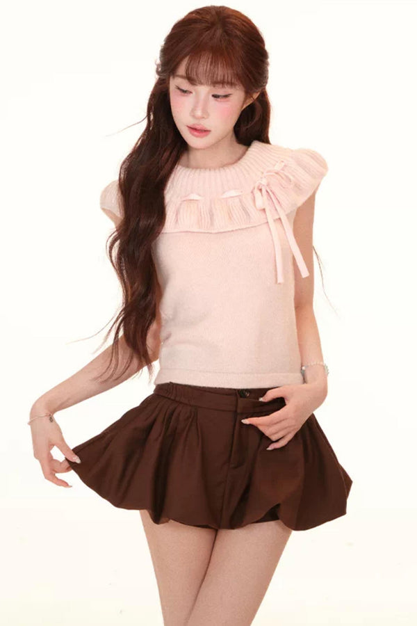 Off-Shoulder Ruffle Knit Top Set-Up