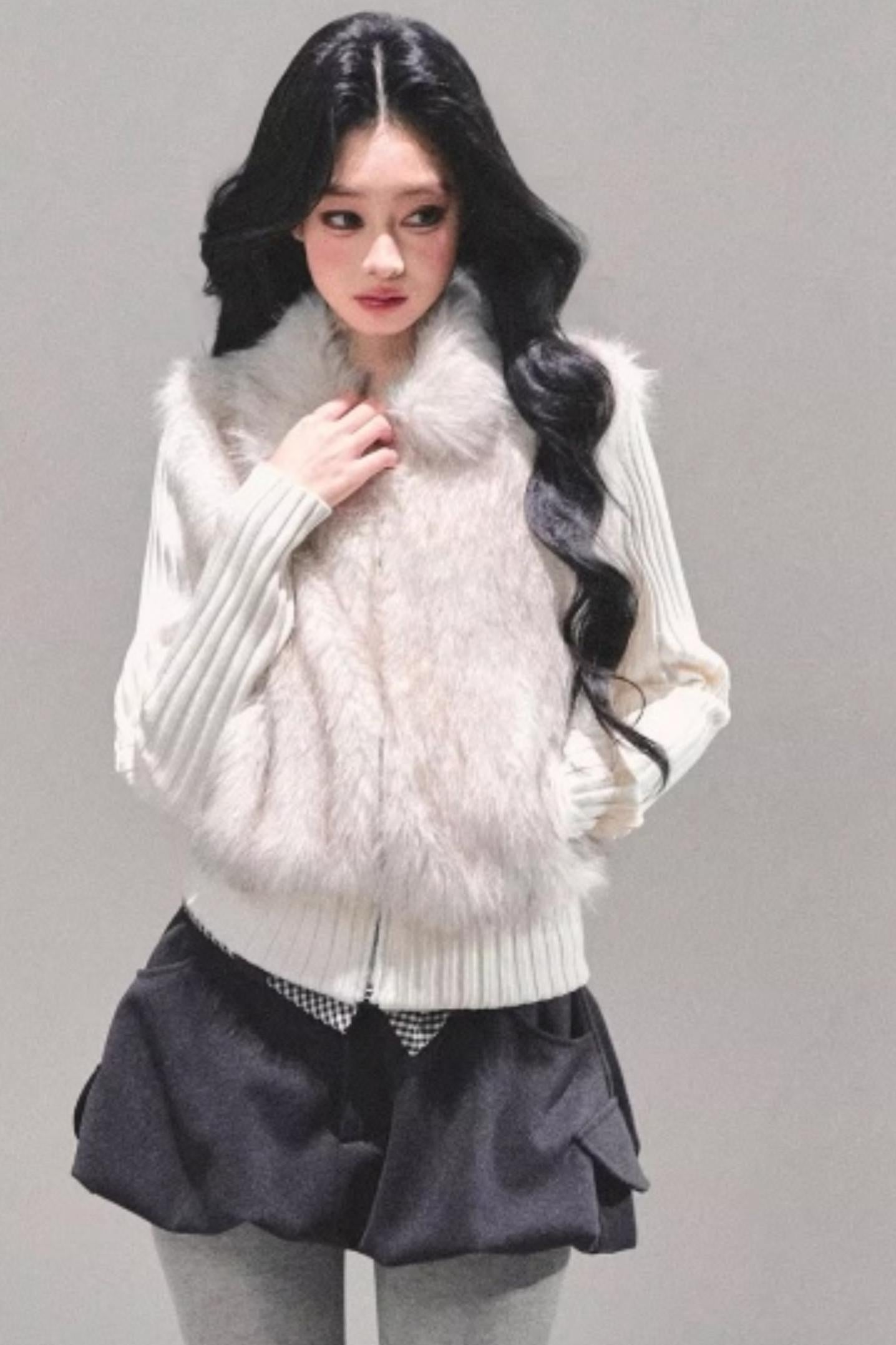 Faux Fur Leopard Knit Jacket