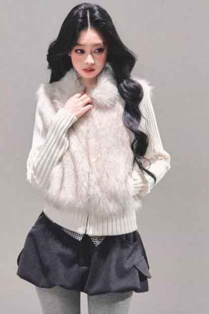 Faux Fur Leopard Knit Jacket