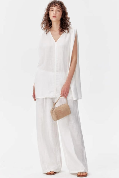 Summer V-Neck Linen Vest Set-Up