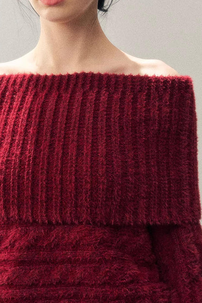 Off-Shoulder Cable Knit Sweater