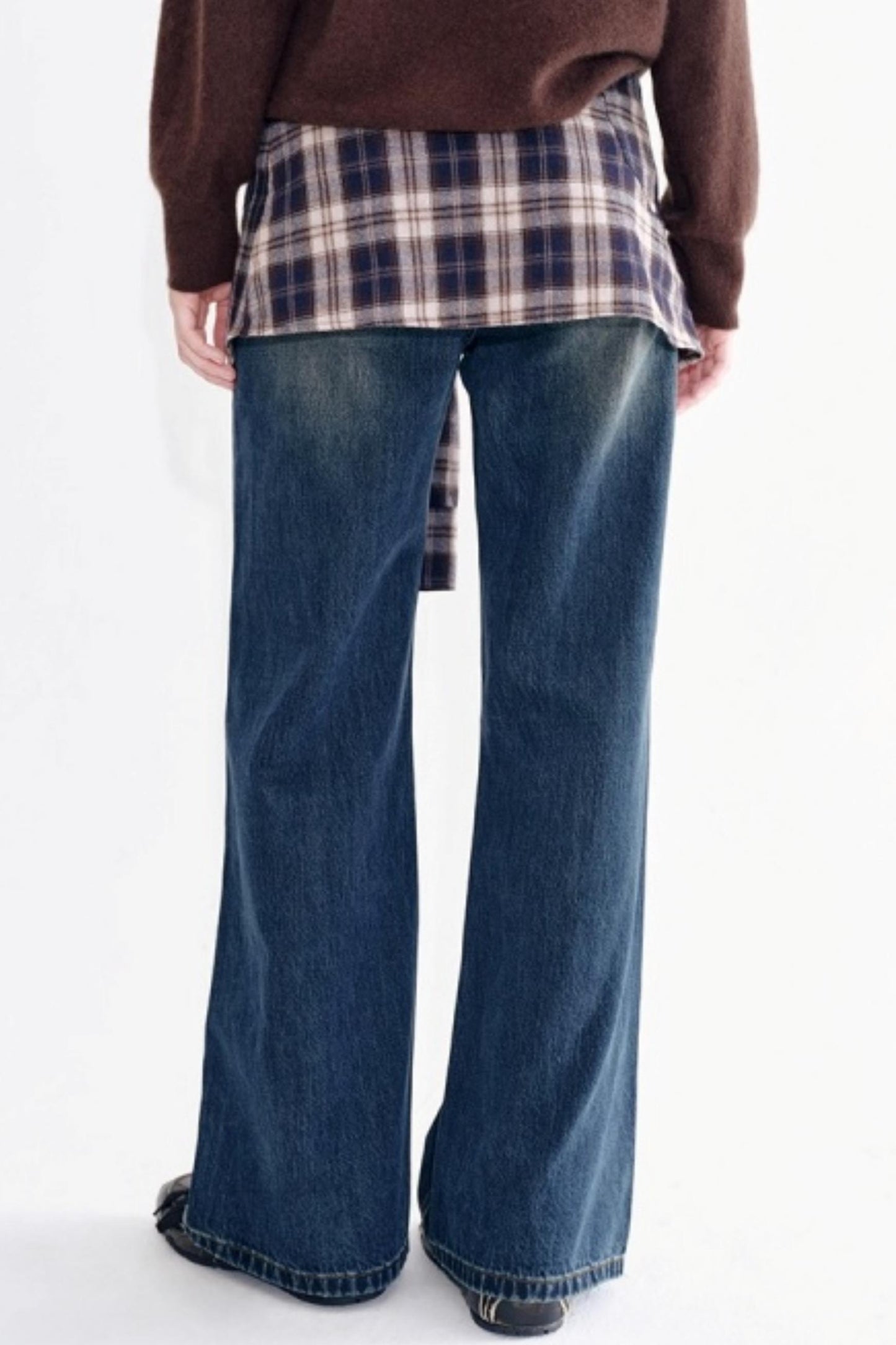 Detachable Plaid Shirt Waist Slimming Jeans